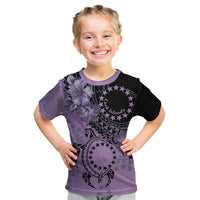 Cook Islands Turtle Kid T Shirt Stars and Hibiscus - Purple