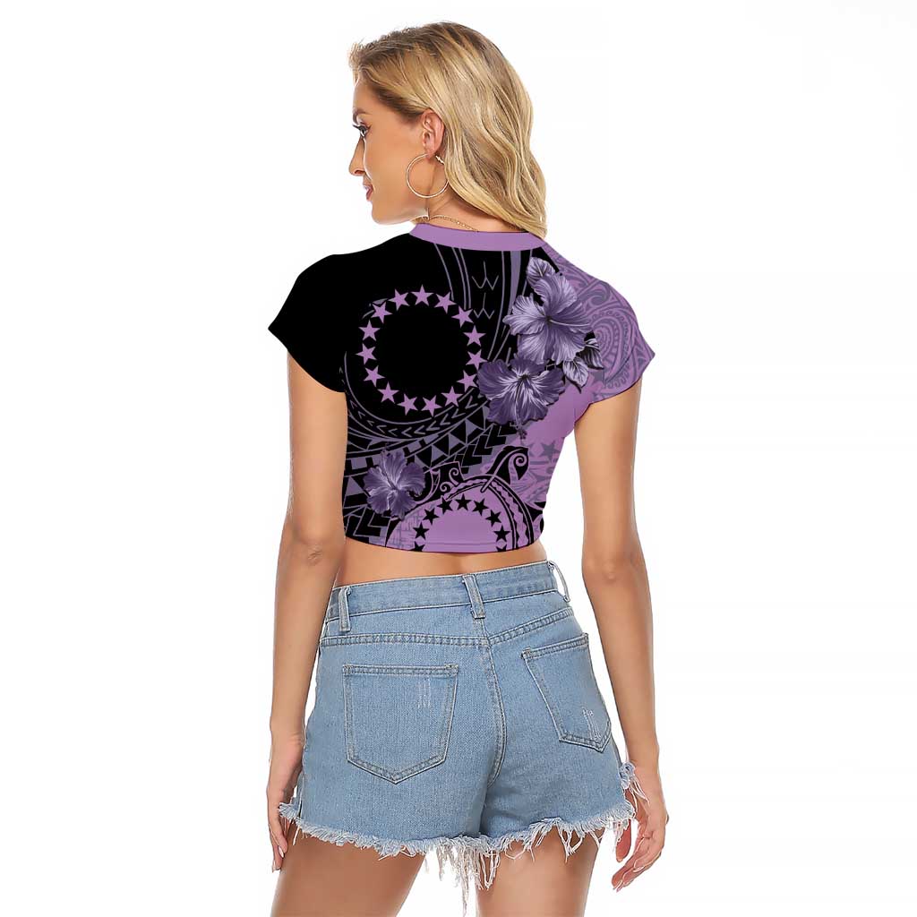 Cook Islands Turtle Raglan Cropped T Shirt Stars and Hibiscus - Purple