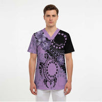 Cook Islands Turtle Scrub Top Stars and Hibiscus - Purple - Polynesian Pride