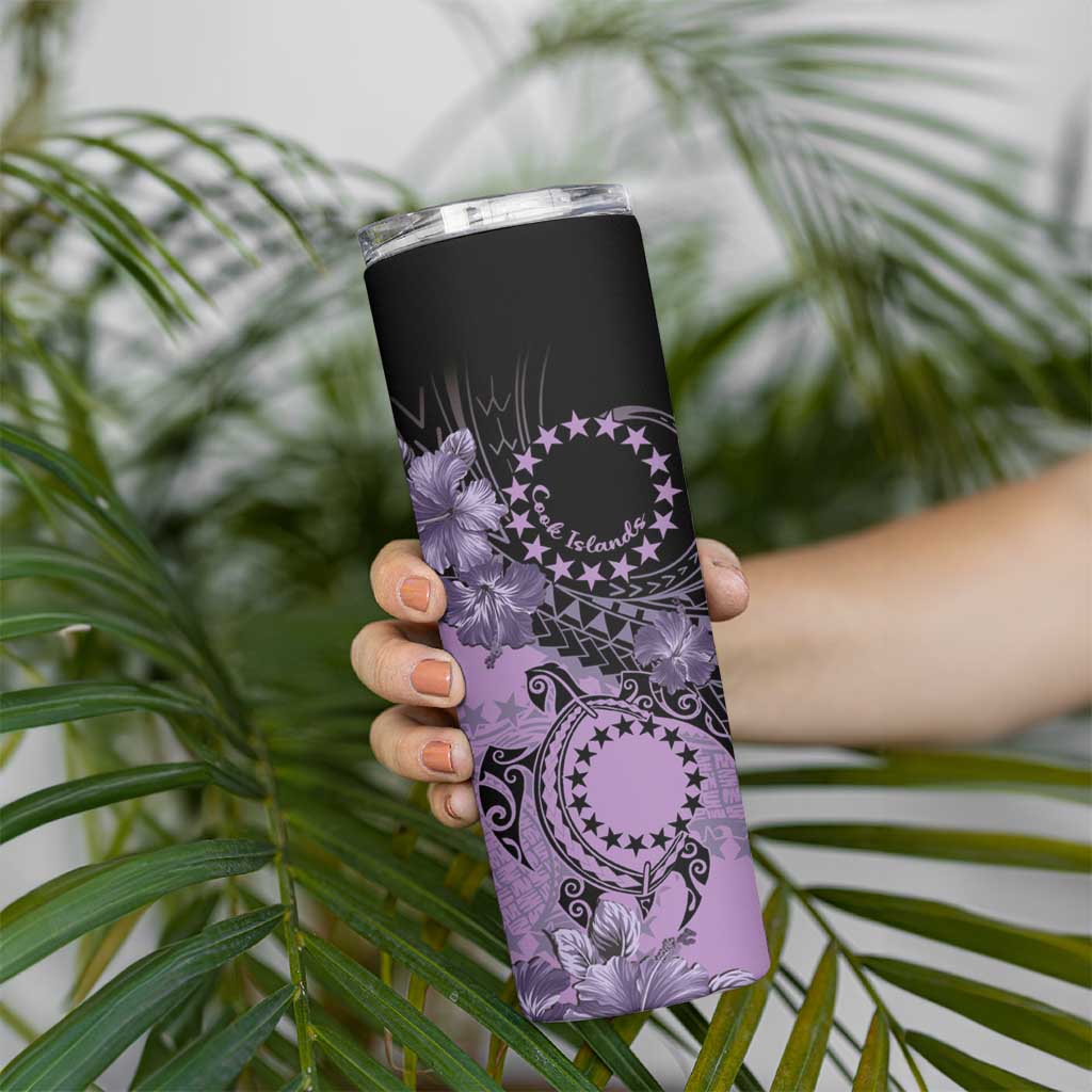 Cook Islands Turtle Skinny Tumbler Stars and Hibiscus - Purple
