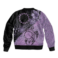 Cook Islands Turtle Sleeve Zip Bomber Jacket Stars and Hibiscus - Purple