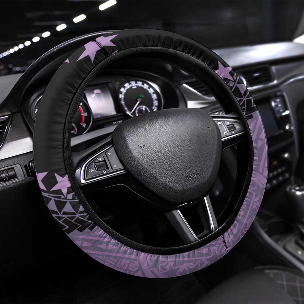 Cook Islands Turtle Steering Wheel Cover Stars and Hibiscus - Purple