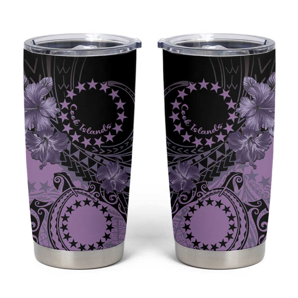 Cook Islands Turtle Tumbler Cup Stars and Hibiscus - Purple