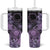 Cook Islands Turtle Tumbler With Handle Stars and Hibiscus - Purple