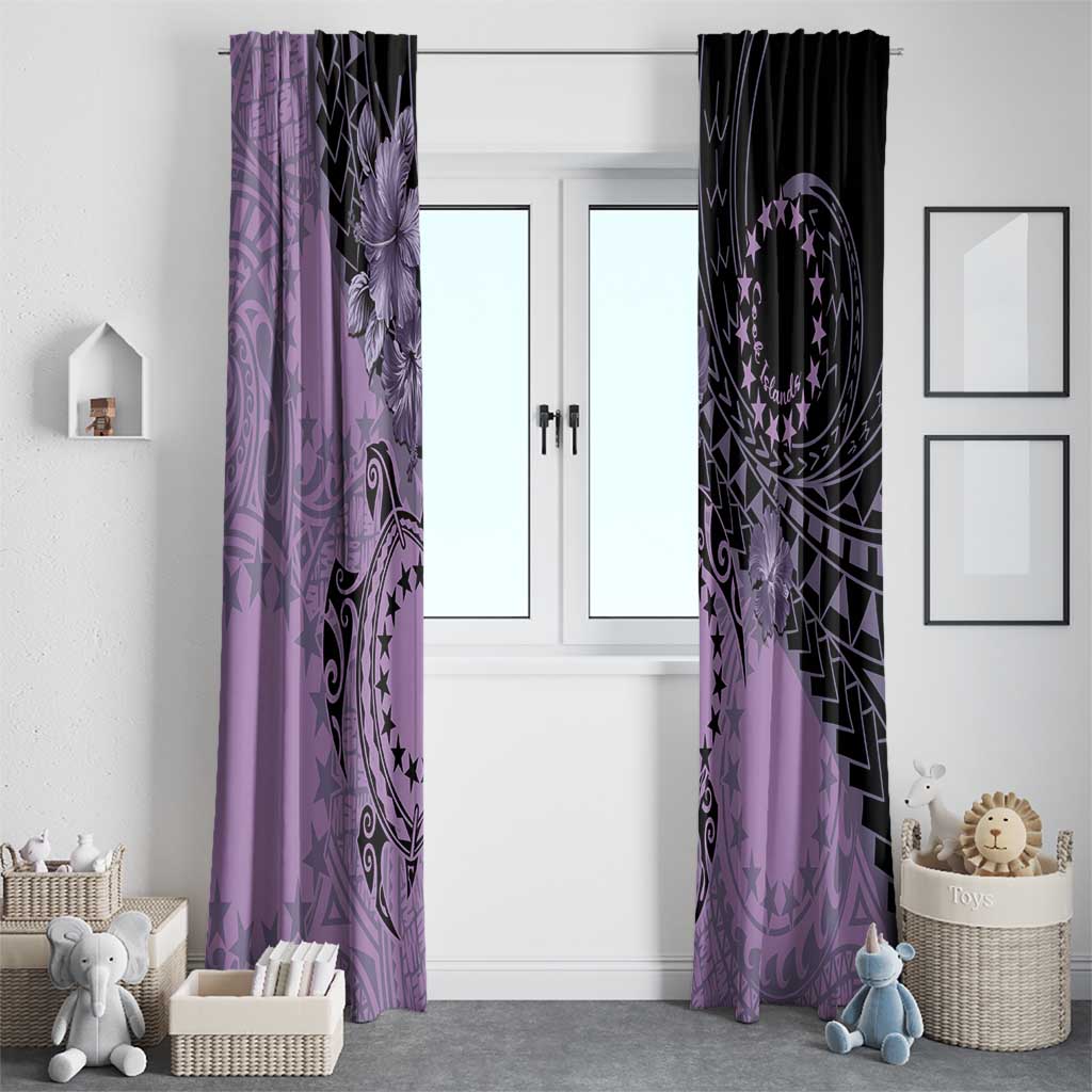 Cook Islands Turtle Window Curtain Stars and Hibiscus - Purple
