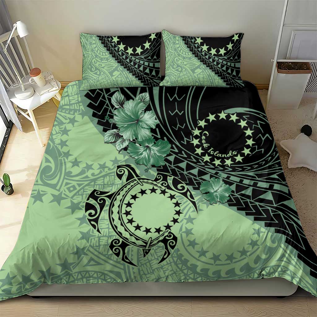 Cook Islands Turtle Bedding Set Stars and Hibiscus - Green