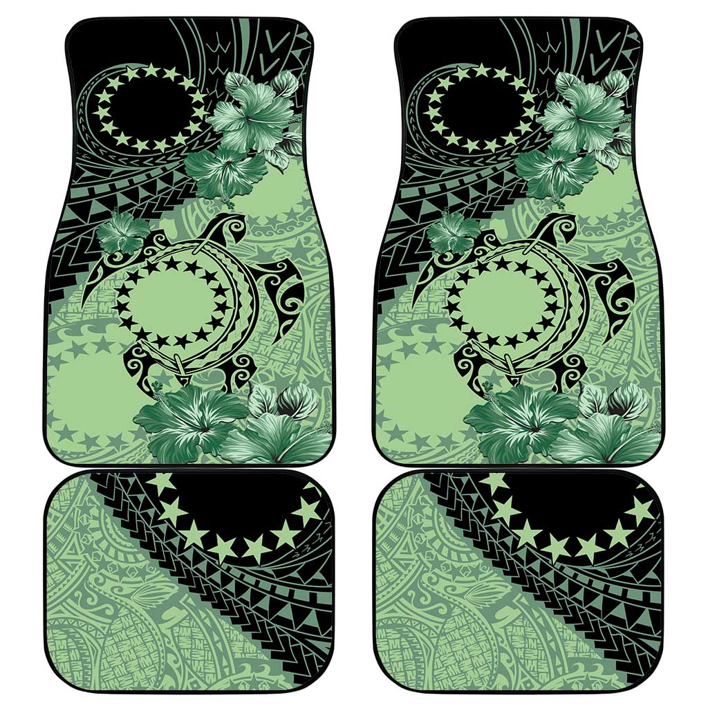 Cook Islands Turtle Car Mats Stars and Hibiscus - Green