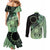 Cook Islands Turtle Couples Matching Mermaid Dress and Long Sleeve Button Shirt Stars and Hibiscus - Green