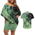 Cook Islands Turtle Couples Matching Off Shoulder Short Dress and Hawaiian Shirt Stars and Hibiscus - Green