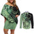 Cook Islands Turtle Couples Matching Off Shoulder Short Dress and Long Sleeve Button Shirt Stars and Hibiscus - Green
