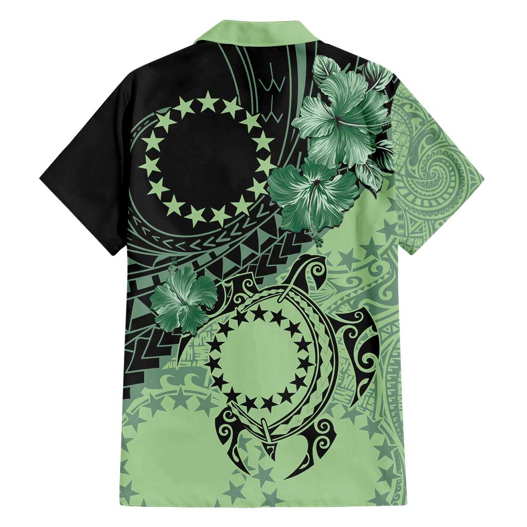 Cook Islands Turtle Family Matching Long Sleeve Bodycon Dress and Hawaiian Shirt Stars and Hibiscus - Green LT01 - Polynesian Pride