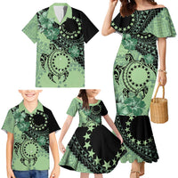 Cook Islands Turtle Family Matching Mermaid Dress and Hawaiian Shirt Stars and Hibiscus - Green LT01 - Polynesian Pride