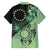 Cook Islands Turtle Family Matching Off The Shoulder Long Sleeve Dress and Hawaiian Shirt Stars and Hibiscus - Green