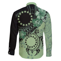 Cook Islands Turtle Family Matching Off Shoulder Maxi Dress and Hawaiian Shirt Stars and Hibiscus - Green