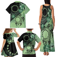 Cook Islands Turtle Family Matching Tank Maxi Dress and Hawaiian Shirt Stars and Hibiscus - Green LT01 - Polynesian Pride