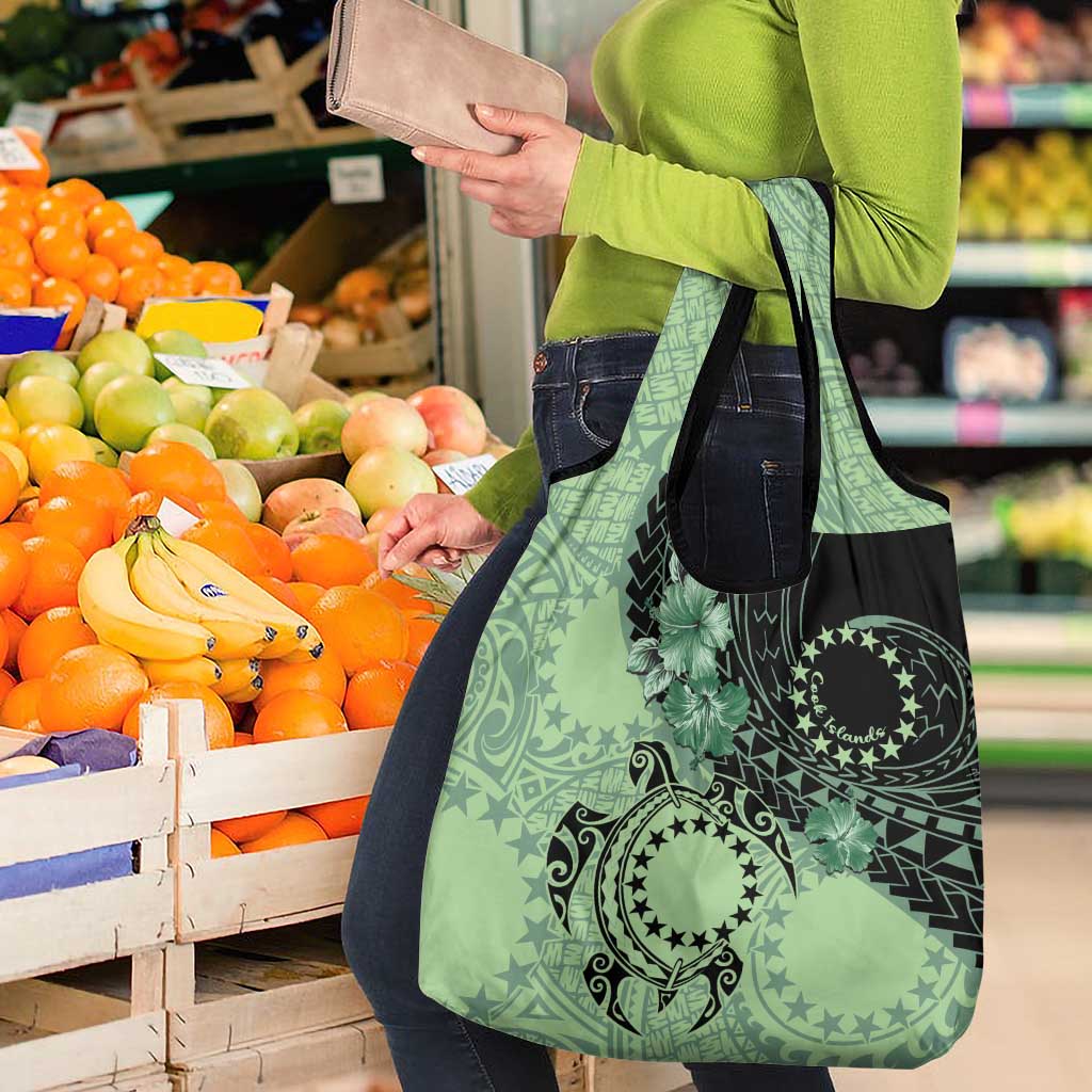 Cook Islands Turtle Grocery Bag Stars and Hibiscus - Green