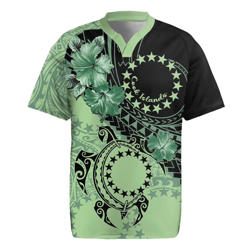Cook Islands Turtle Rugby Jersey Stars and Hibiscus - Green