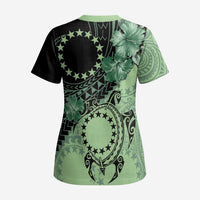 Cook Islands Turtle Scrub Top Stars and Hibiscus - Green - Polynesian Pride