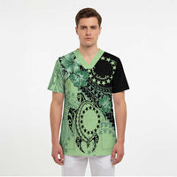 Cook Islands Turtle Scrub Top Stars and Hibiscus - Green - Polynesian Pride