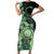 Cook Islands Turtle Short Sleeve Bodycon Dress Stars and Hibiscus - Green