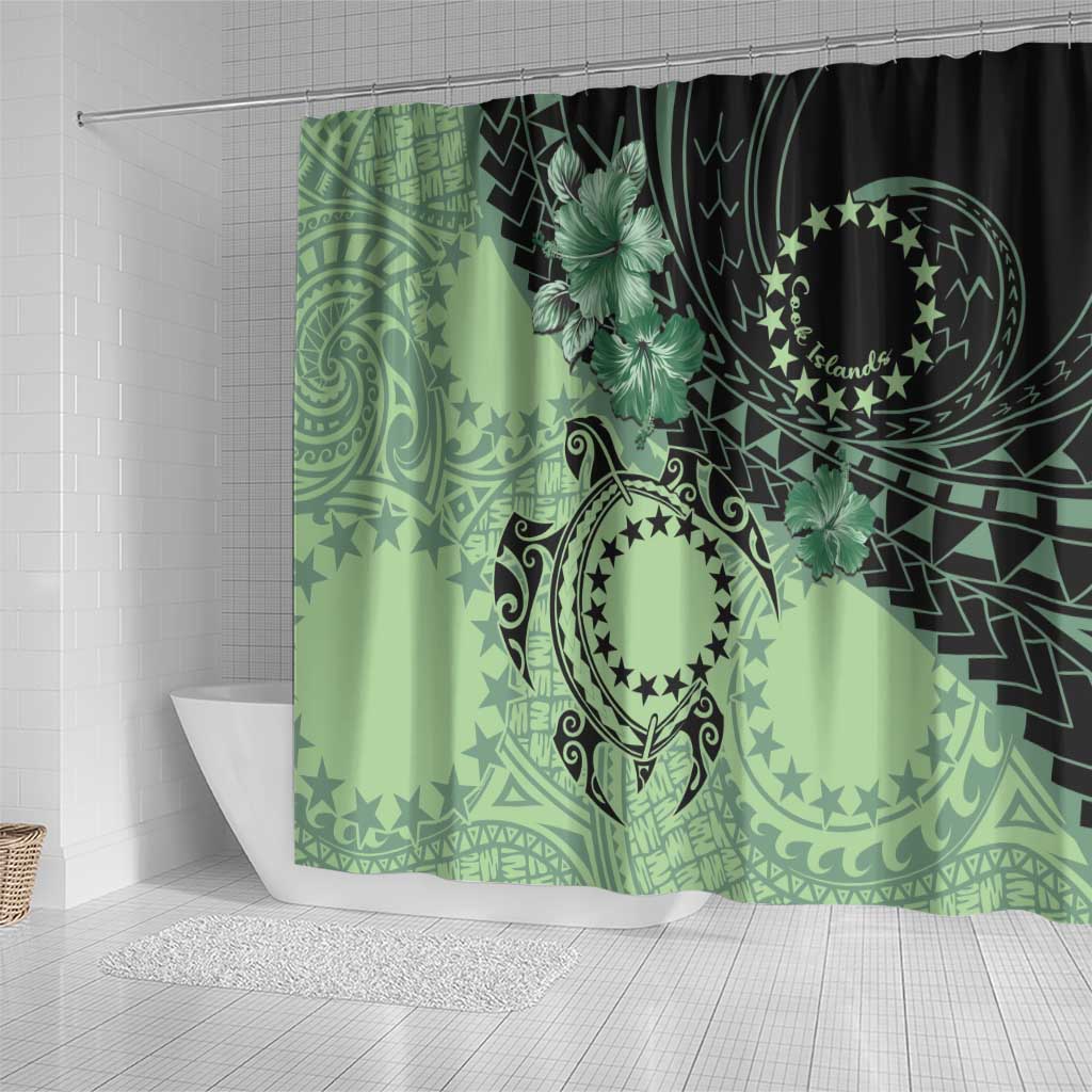Cook Islands Turtle Shower Curtain Stars and Hibiscus - Green