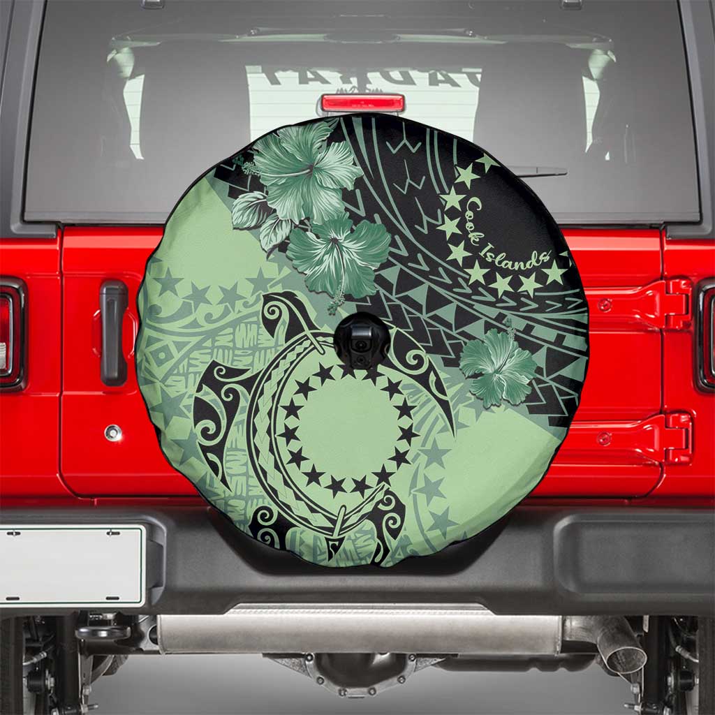 Cook Islands Turtle Spare Tire Cover Stars and Hibiscus - Green