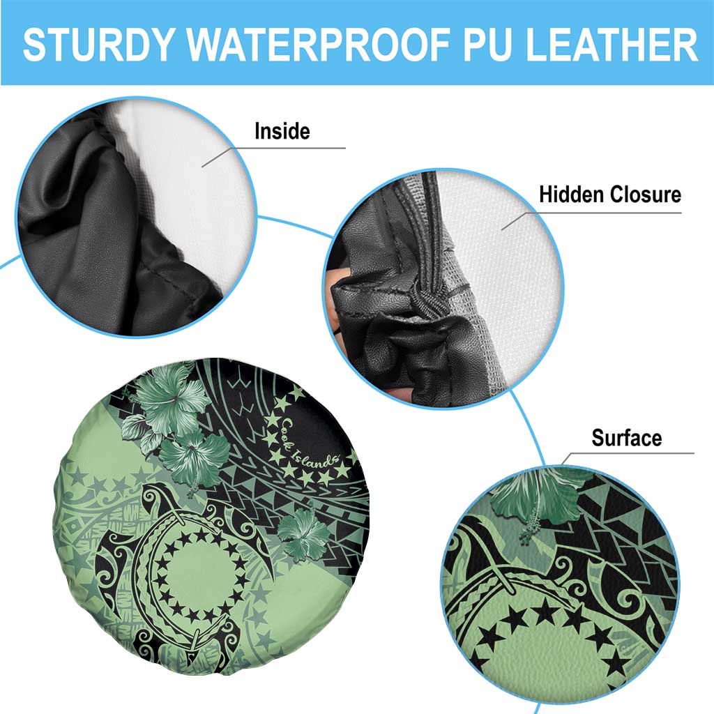 Cook Islands Turtle Spare Tire Cover Stars and Hibiscus - Green