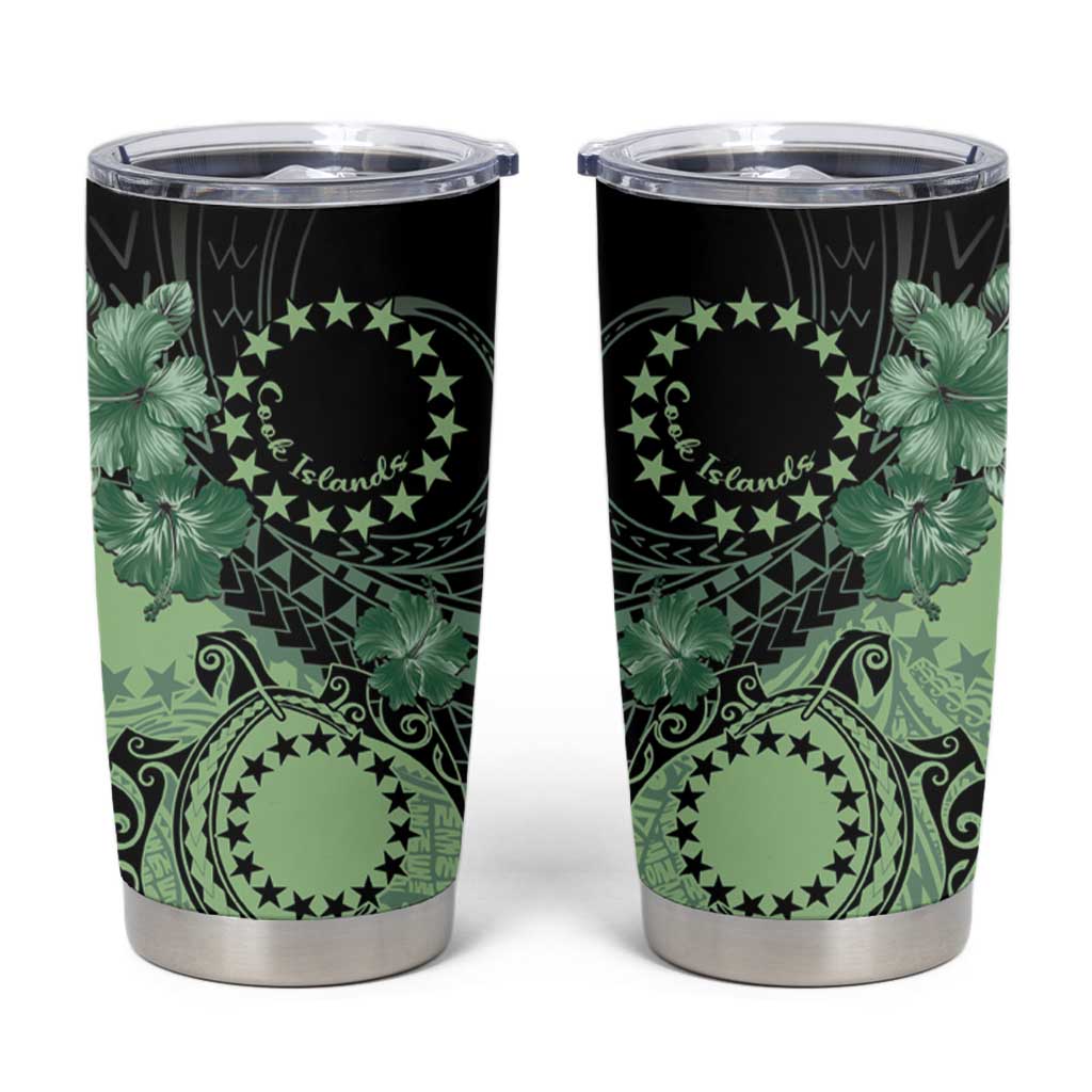 Cook Islands Turtle Tumbler Cup Stars and Hibiscus - Green