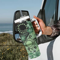 Cook Islands Turtle Tumbler With Handle Stars and Hibiscus - Green