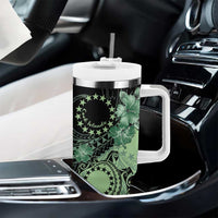 Cook Islands Turtle Tumbler With Handle Stars and Hibiscus - Green