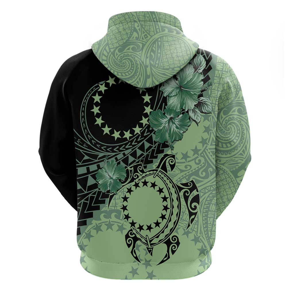 Cook Islands Turtle Zip Hoodie Stars and Hibiscus - Green