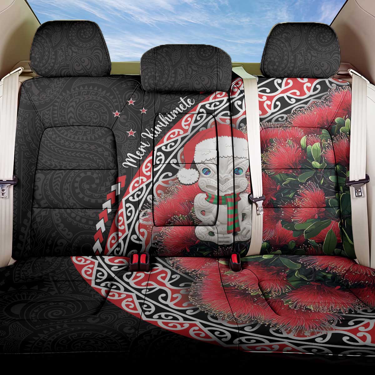 New Zealand Christmas Meri Kirihimete Back Car Seat Cover Santa Hei Tiki Pohutukawa