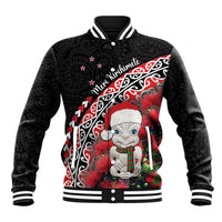 New Zealand Christmas Meri Kirihimete Baseball Jacket Santa Hei Tiki Pohutukawa