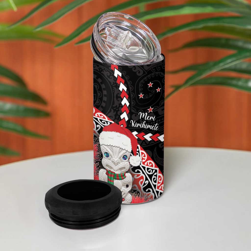 New Zealand Christmas Meri Kirihimete 4 in 1 Can Cooler Tumbler Santa Hei Tiki Pohutukawa LT01 - Polynesian Pride