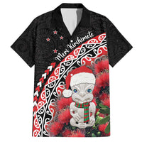 New Zealand Christmas Meri Kirihimete Family Matching Long Sleeve Bodycon Dress and Hawaiian Shirt Santa Hei Tiki Pohutukawa LT01 Dad's Shirt - Short Sleeve Black - Polynesian Pride