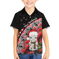 New Zealand Christmas Meri Kirihimete Family Matching Long Sleeve Bodycon Dress and Hawaiian Shirt Santa Hei Tiki Pohutukawa LT01 Son's Shirt Black - Polynesian Pride