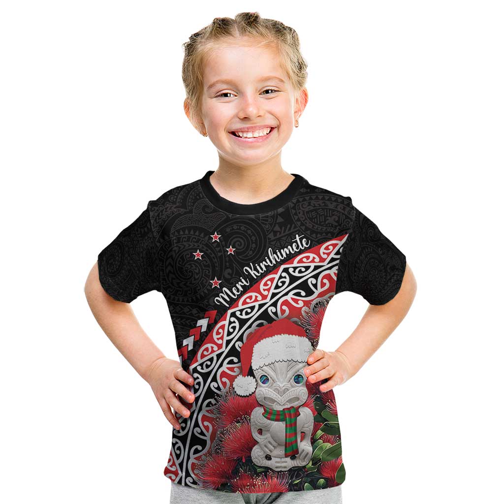 New Zealand Christmas Meri Kirihimete Kid T Shirt Santa Hei Tiki Pohutukawa