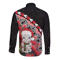 New Zealand Christmas Meri Kirihimete Long Sleeve Button Shirt Santa Hei Tiki Pohutukawa