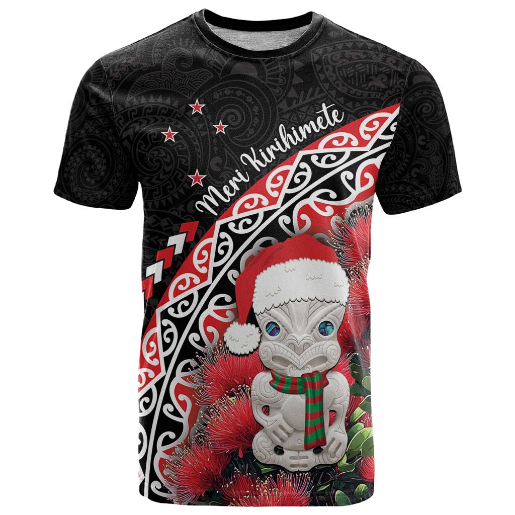 New Zealand Christmas Meri Kirihimete T Shirt Santa Hei Tiki Pohutukawa