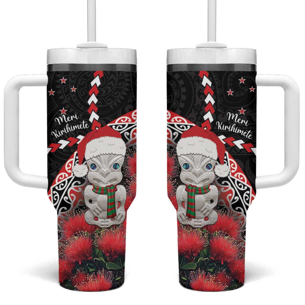 New Zealand Christmas Meri Kirihimete Tumbler With Handle Santa Hei Tiki Pohutukawa