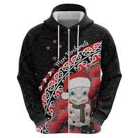 New Zealand Christmas Meri Kirihimete Zip Hoodie Santa Hei Tiki Pohutukawa LT01 - Polynesian Pride