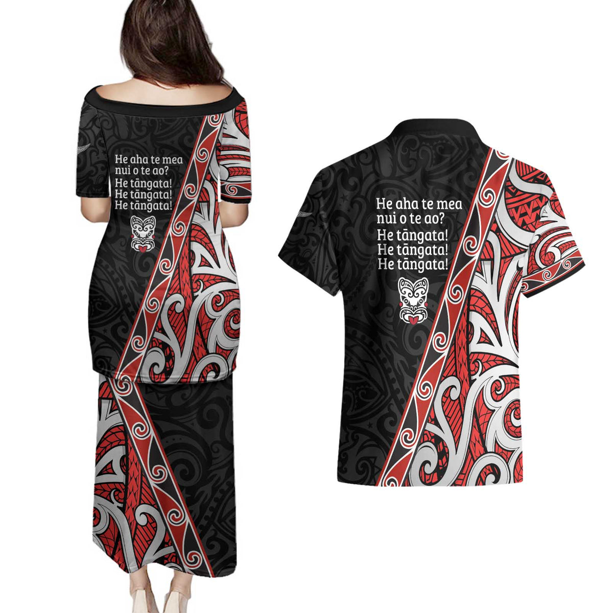 Aotearoa Toitu Te Tiriti Couples Matching Puletasi and Hawaiian Shirt Honour The Treaty New Zealand