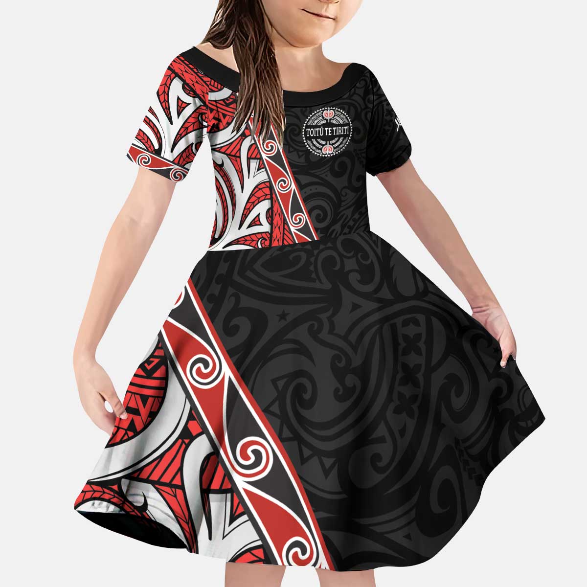 Aotearoa Toitu Te Tiriti Kid Short Sleeve Dress Honour The Treaty New Zealand LT01 KID Black - Polynesian Pride