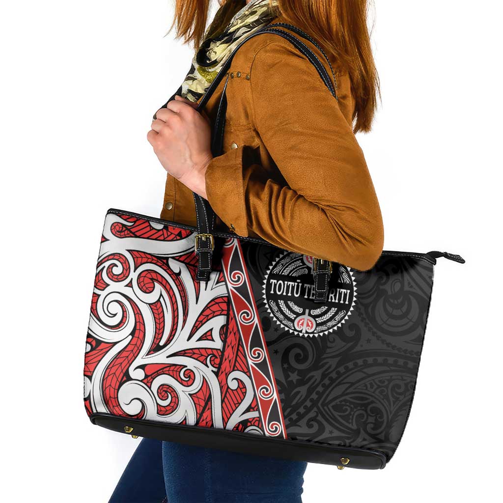 Aotearoa Toitu Te Tiriti Leather Tote Bag Honour The Treaty New Zealand LT01 Black - Polynesian Pride