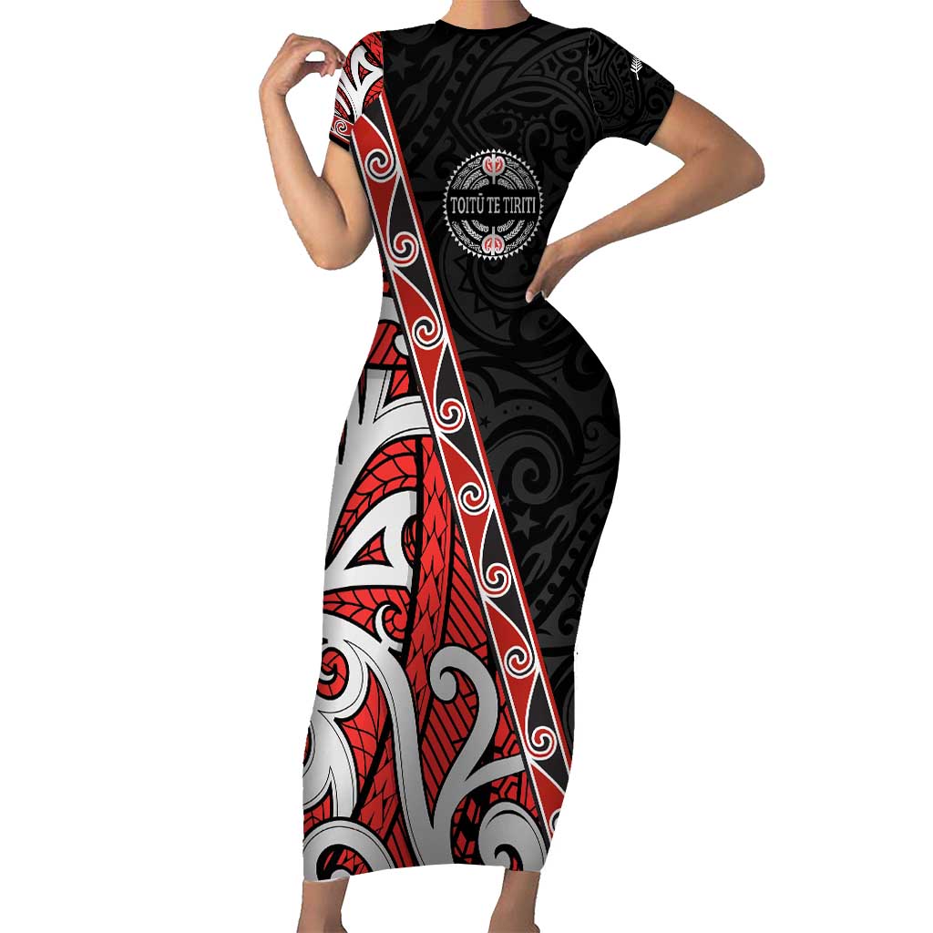 Aotearoa Toitu Te Tiriti Short Sleeve Bodycon Dress Honour The Treaty New Zealand