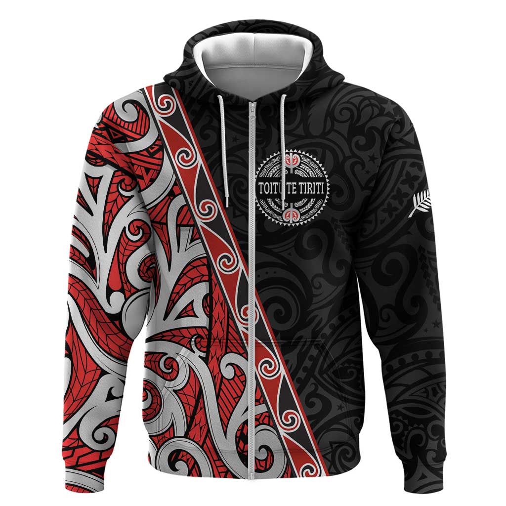 Aotearoa Toitu Te Tiriti Zip Hoodie Honour The Treaty New Zealand LT01 Zip Hoodie Black - Polynesian Pride