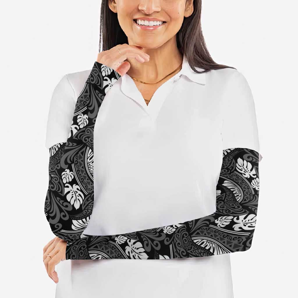 Grayscale Monstera Arm Sleeves Polynesian Tribal Pattern - Polynesian Pride