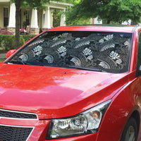 Grayscale Monstera Auto Sun Shade Polynesian Tribal Pattern - Polynesian Pride