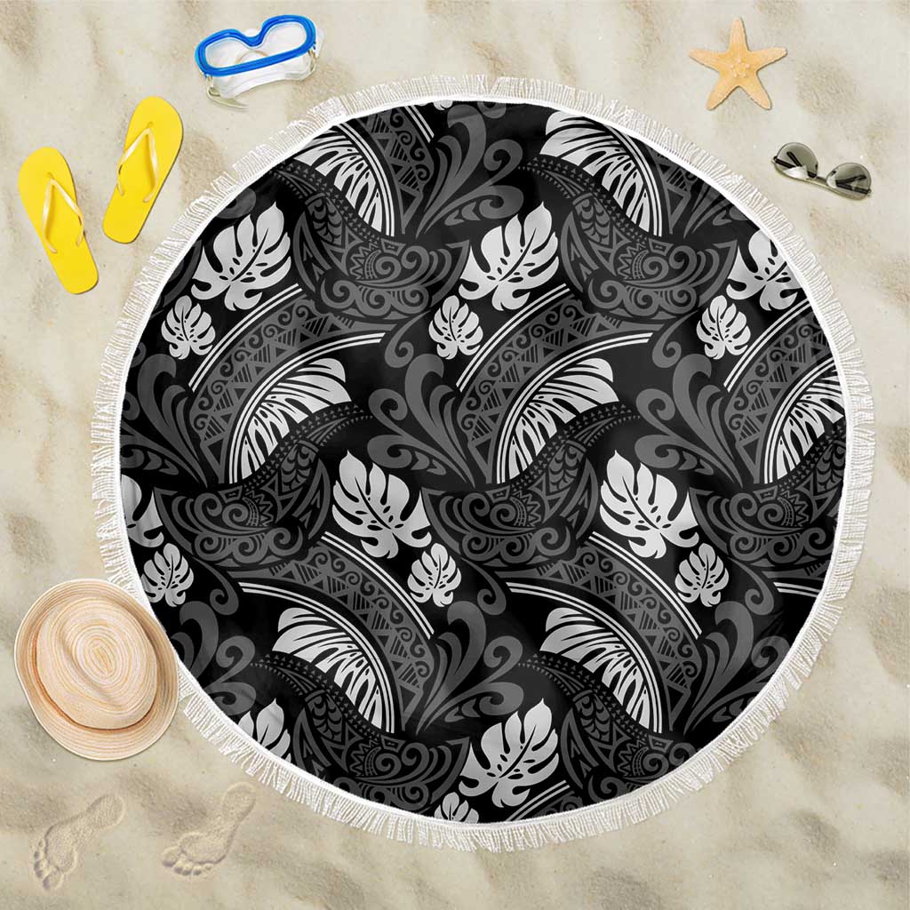 Grayscale Monstera Beach Blanket Polynesian Tribal Pattern LT01 One Size 150cm Black - Polynesian Pride