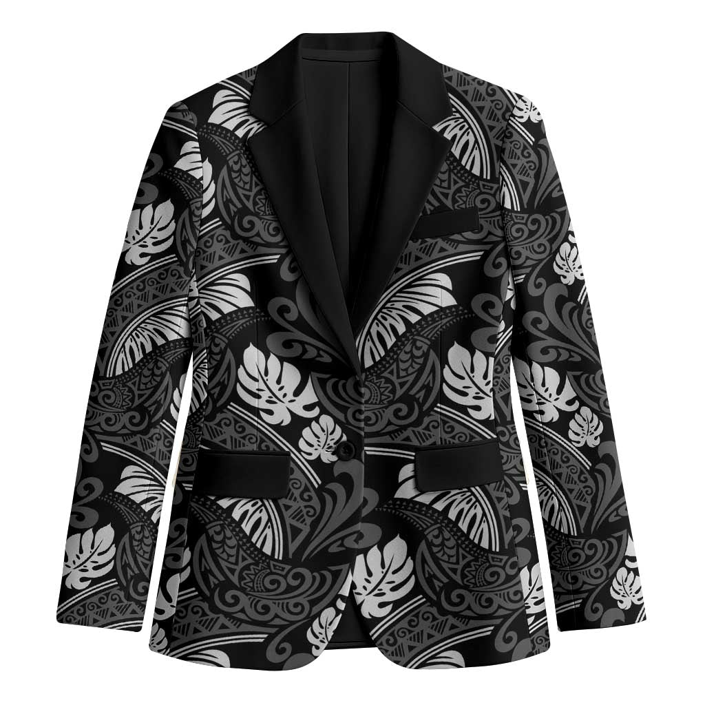 Grayscale Monstera Blazer Polynesian Tribal Pattern LT01 Unisex Black - Polynesian Pride